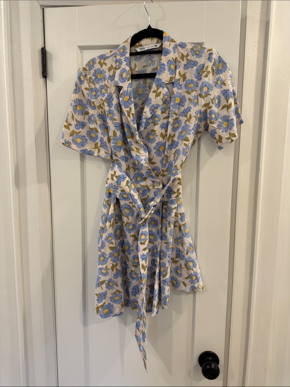 Zara Blue Floral Wrap Mini Romper with Yellow Accents
